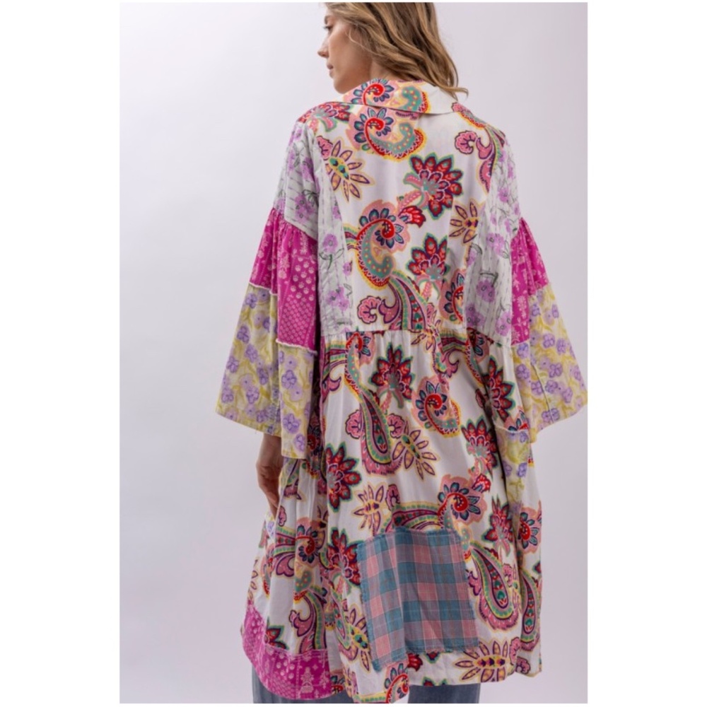 Bluevelvet Multicolor Floral Patchwork Button Down Loose Fit Light jacket Shacke - Picture 5 of 7